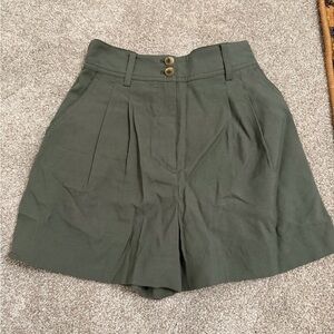H&M High-Waist Olive Green Pleated Shorts